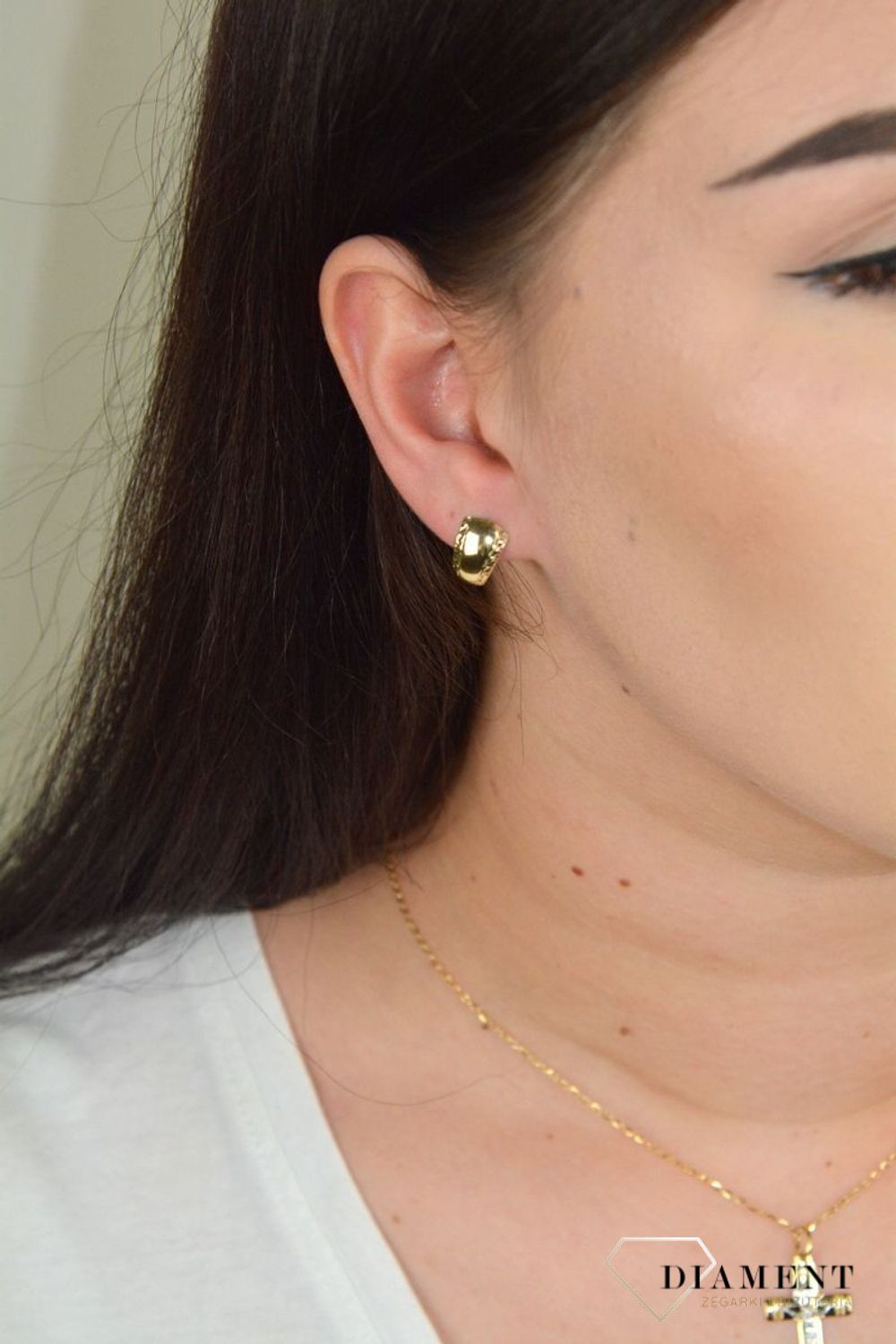 Złote kolczyki grawerowane brzegi blaszek KL 6869A.jpg